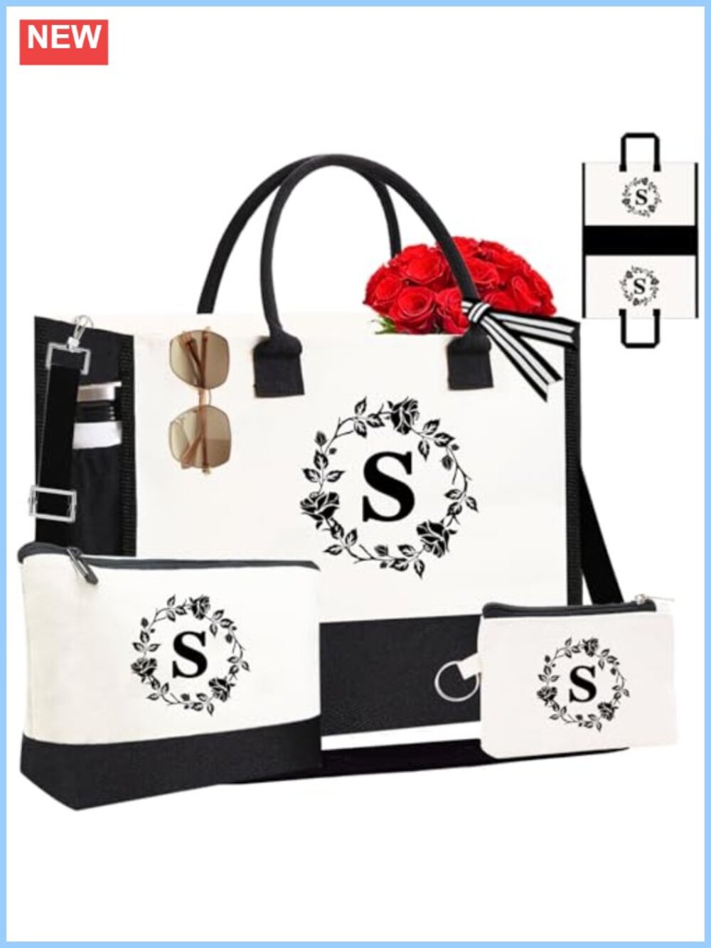 Personalized Canvas Tote Bag with Double-Sided Embroidery, Adjustable Strap,